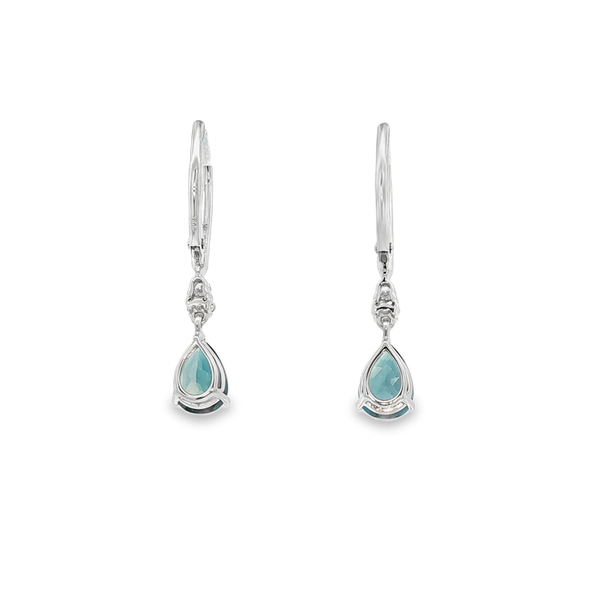 14K White Gold London Blue Topaz & Diamond Drop Earrings Image 3 Jo & Co. Jewelers Hardy, VA
