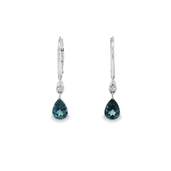 14K White Gold London Blue Topaz & Diamond Drop Earrings Jo & Co. Jewelers Hardy, VA