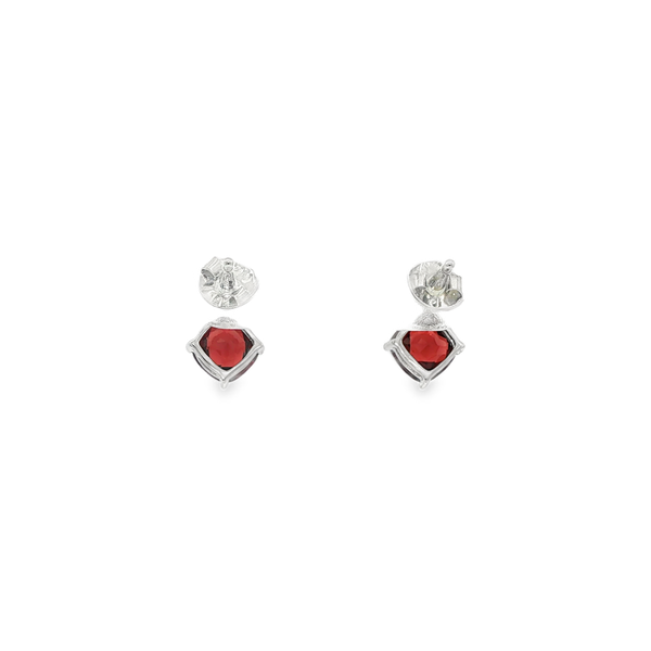 14K White Gold Checkerboard Cushion Garnet & Diamond Earrings Image 3 Jo & Co. Jewelers Hardy, VA