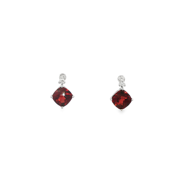 14K White Gold Checkerboard Cushion Garnet & Diamond Earrings Jo & Co. Jewelers Hardy, VA