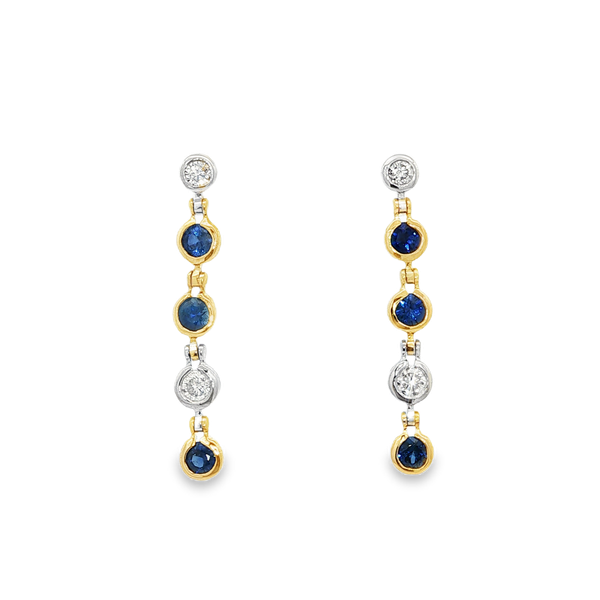 14K Two-Tone Bezel-Set Sapphire & Diamond Drop Earrings Jo & Co. Jewelers Hardy, VA