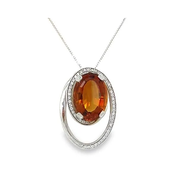 14K White Gold Free Form Pendant with a Oval Citrine and Round Diamonds Jo & Co. Jewelers Hardy, VA