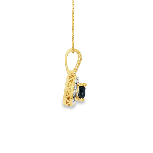 14K Yellow Gold Princess Sapphire & 0.26 CTW Diamond Halo Pendant Image 2 Jo & Co. Jewelers Hardy, VA