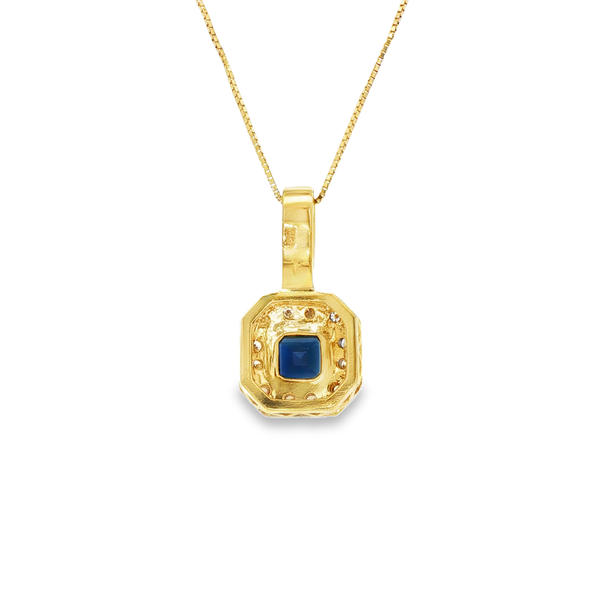 14K Yellow Gold Princess Sapphire & 0.26 CTW Diamond Halo Pendant Image 3 Jo & Co. Jewelers Hardy, VA