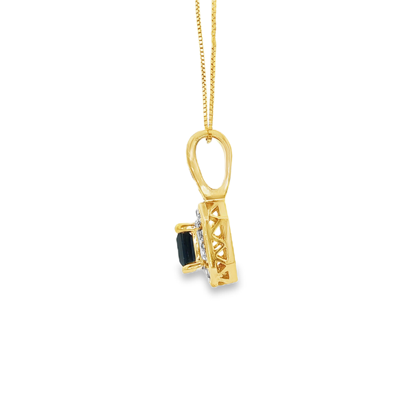 14K Yellow Gold Princess Sapphire & 0.26 CTW Diamond Halo Pendant Image 4 Jo & Co. Jewelers Hardy, VA