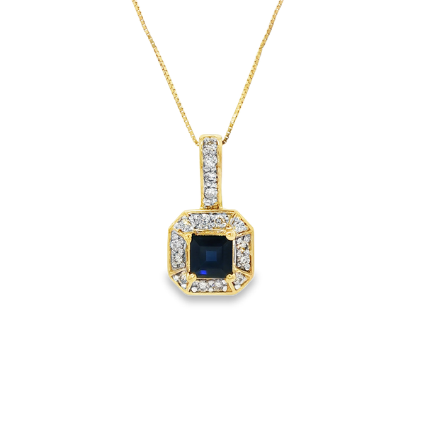 14K Yellow Gold Princess Sapphire & 0.26 CTW Diamond Halo Pendant Jo & Co. Jewelers Hardy, VA