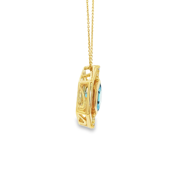 14K Yellow Gold Hexagon Blue Topaz & Diamond Pendant Necklace Image 2 Jo & Co. Jewelers Hardy, VA