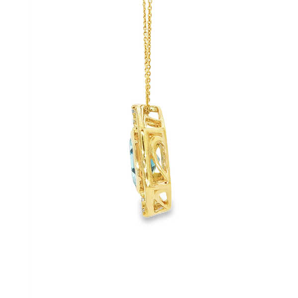 14K Yellow Gold Hexagon Blue Topaz & Diamond Pendant Necklace Image 4 Jo & Co. Jewelers Hardy, VA