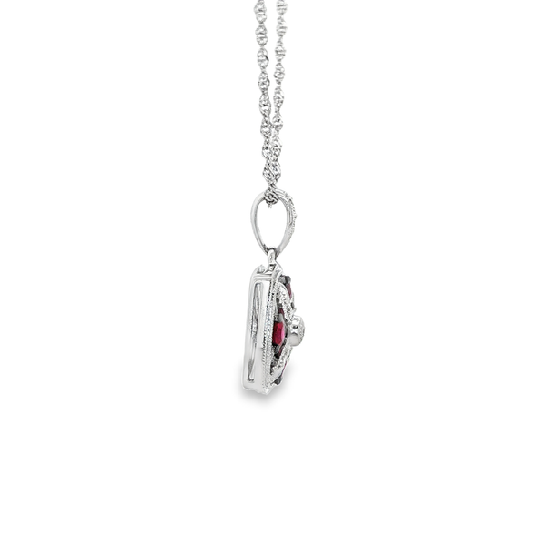 14K White Gold Round Ruby & .08 CTW Diamond Square Pendant Necklace Image 2 Jo & Co. Jewelers Hardy, VA