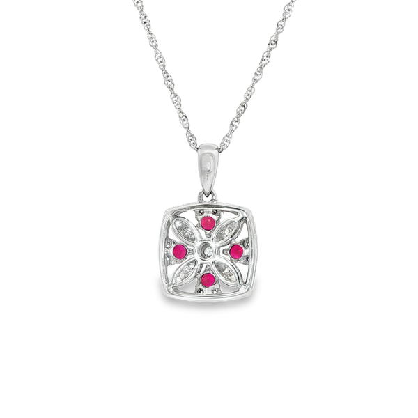 14K White Gold Round Ruby & .08 CTW Diamond Square Pendant Necklace Image 3 Jo & Co. Jewelers Hardy, VA