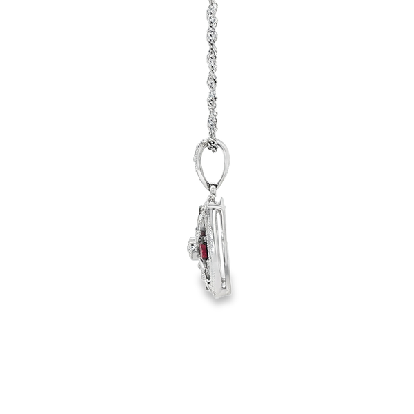 14K White Gold Round Ruby & .08 CTW Diamond Square Pendant Necklace Image 4 Jo & Co. Jewelers Hardy, VA
