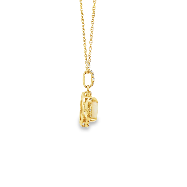 14K Yellow Gold Round Opal Pendant with .23ctw Diamond Halo Image 2 Jo & Co. Jewelers Hardy, VA