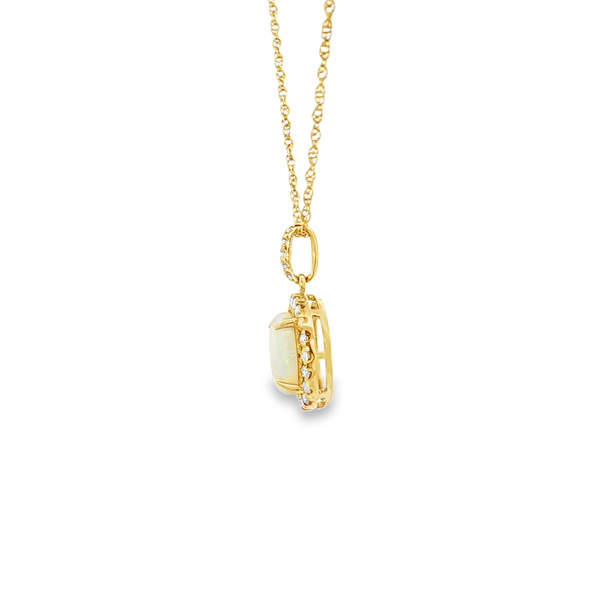 14K Yellow Gold Round Opal Pendant with .23ctw Diamond Halo Image 4 Jo & Co. Jewelers Hardy, VA
