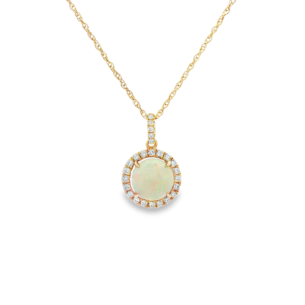 14K Yellow Gold Round Opal Pendant with .23ctw Diamond Halo Jo & Co. Jewelers Hardy, VA