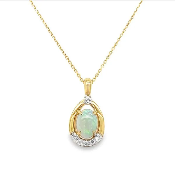 14K Yellow Gold Oval Opal Pendant with Round Diamonds Jo & Co. Jewelers Hardy, VA