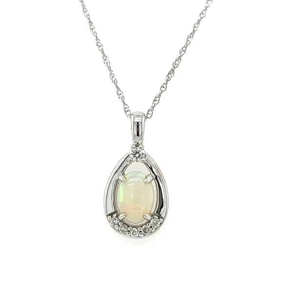 14K White Gold Oval Opal Pendant with Round Diamonds Jo & Co. Jewelers Hardy, VA