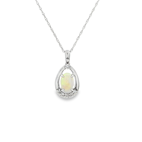 14K White Gold Oval Opal Pendant with .09ctw Diamonds Jo & Co. Jewelers Hardy, VA