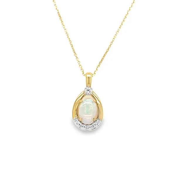 14K Yellow Gold Oval Opal Pendant with Round Diamonds Jo & Co. Jewelers Hardy, VA