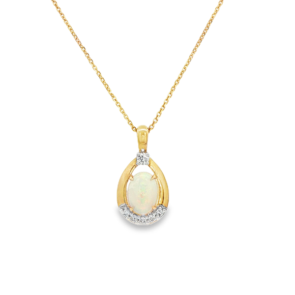 14K Yellow Gold Oval Opal Pendant with .08ctw Diamonds Jo & Co. Jewelers Hardy, VA