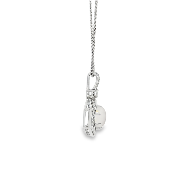 14K White Gold Cabochon Opal Hexagon Pendant with .14ctw Diamond Halo Image 2 Jo & Co. Jewelers Hardy, VA