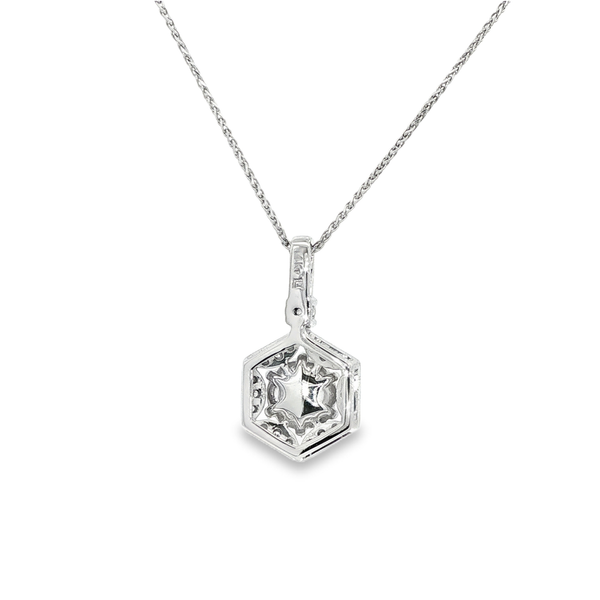 14K White Gold Cabochon Opal Hexagon Pendant with .14ctw Diamond Halo Image 3 Jo & Co. Jewelers Hardy, VA