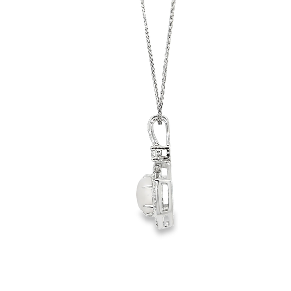 14K White Gold Cabochon Opal Hexagon Pendant with .14ctw Diamond Halo Image 4 Jo & Co. Jewelers Hardy, VA