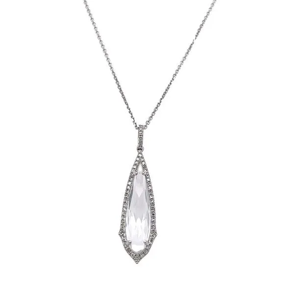 14K White Gold Pear Shaped Checkerboard White Topaz Pendant with Round Diamond Halo Jo & Co. Jewelers Hardy, VA