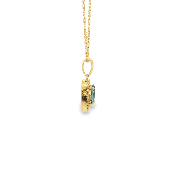 10K Yellow Gold Oval Aquamarine & Diamond Halo Pendant Necklace Image 2 Jo & Co. Jewelers Hardy, VA