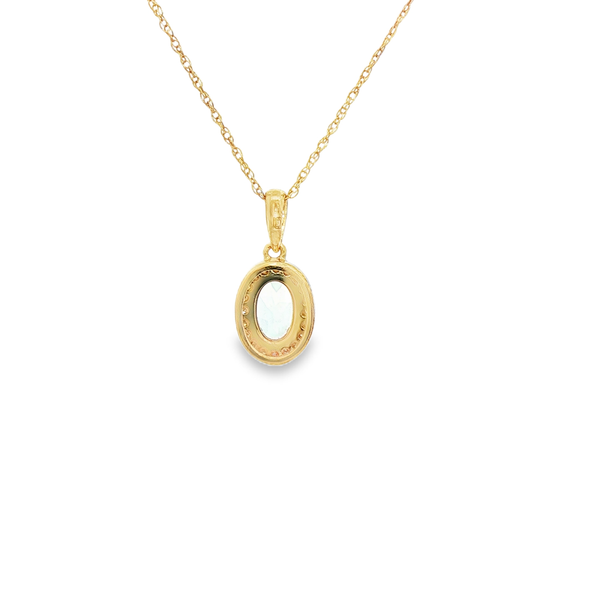 10K Yellow Gold Oval Aquamarine & Diamond Halo Pendant Necklace Image 3 Jo & Co. Jewelers Hardy, VA