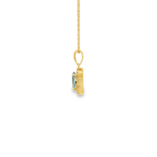 10K Yellow Gold Oval Aquamarine & Diamond Halo Pendant Necklace Image 4 Jo & Co. Jewelers Hardy, VA