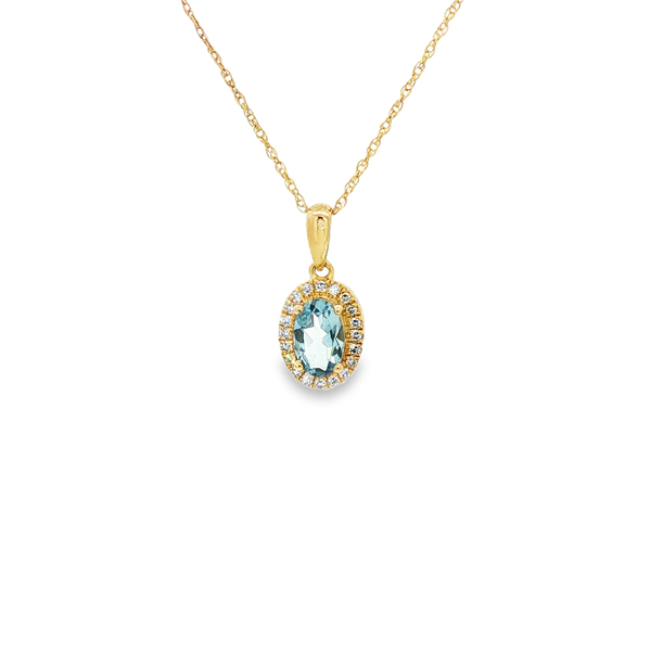 10K Yellow Gold Oval Aquamarine & Diamond Halo Pendant Necklace Jo & Co. Jewelers Hardy, VA