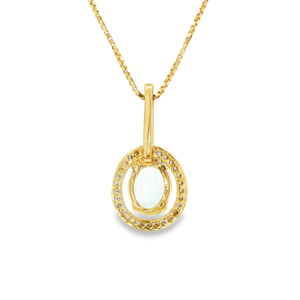 14K Yellow Gold Aquamarine & Diamond Halo Pendant Necklace Image 3 Jo & Co. Jewelers Hardy, VA