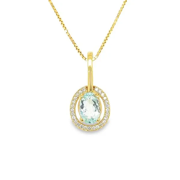 14K Yellow Gold Oval Aquamarine Pendant with Round Diamond Halo Jo & Co. Jewelers Hardy, VA