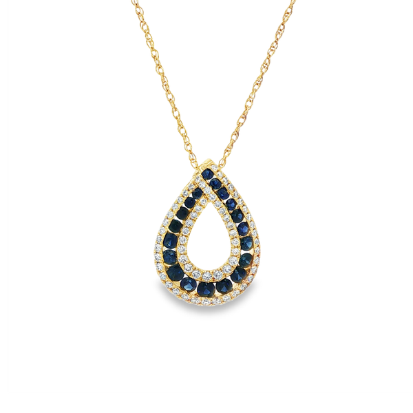 14K Yellow Gold Sapphire & Diamond Ribbon Slide Pendant Necklace Jo & Co. Jewelers Hardy, VA