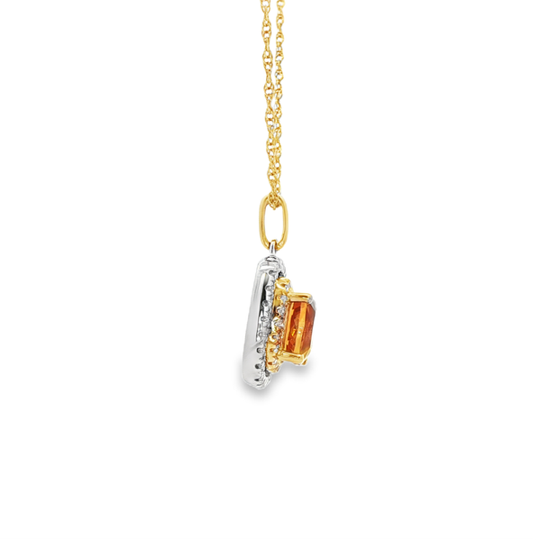 14K Yellow & White Gold Cushion Citrine Pendant with Round Diamond Double Halo Image 2 Jo & Co. Jewelers Hardy, VA