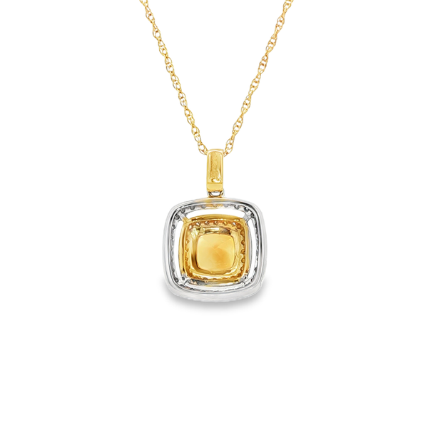 14K Yellow & White Gold Cushion Citrine Pendant with Round Diamond Double Halo Image 3 Jo & Co. Jewelers Hardy, VA