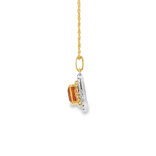 14K Yellow & White Gold Cushion Citrine Pendant with Round Diamond Double Halo Image 4 Jo & Co. Jewelers Hardy, VA