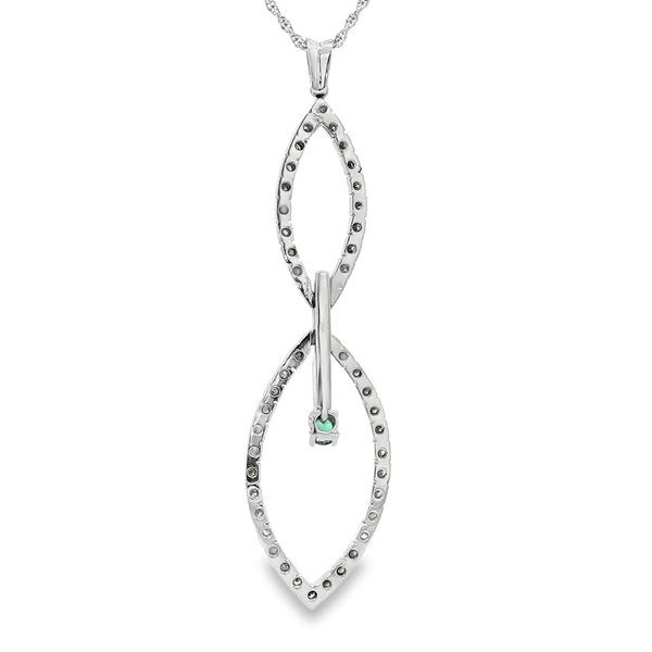 14K White Gold Emerald & Diamond Double Open Marquise Drop Pendant Necklace Image 3 Jo & Co. Jewelers Hardy, VA