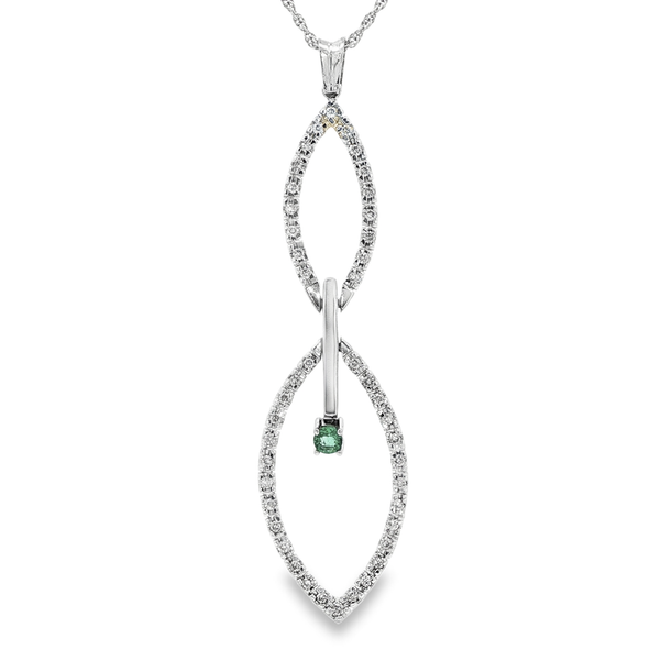 14K White Gold Emerald & Diamond Double Open Marquise Drop Pendant Necklace Jo & Co. Jewelers Hardy, VA