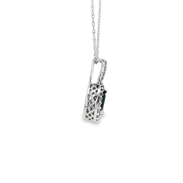 14K White Gold Pear-Shaped Sapphire & 0.20 CTW Diamond Halo Pendant Necklace Image 2 Jo & Co. Jewelers Hardy, VA