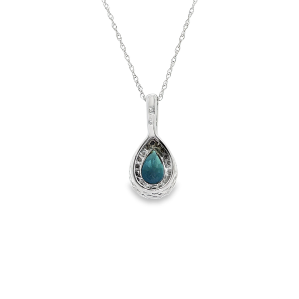14K White Gold Pear-Shaped Sapphire & 0.20 CTW Diamond Halo Pendant Necklace Image 3 Jo & Co. Jewelers Hardy, VA
