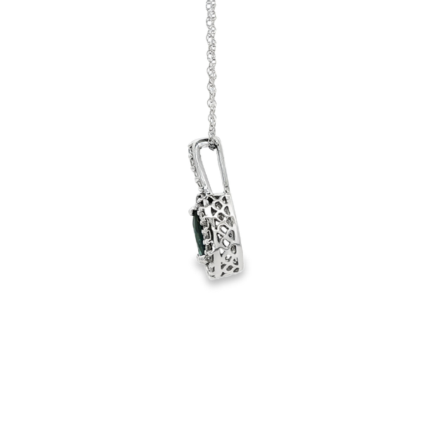 14K White Gold Pear-Shaped Sapphire & 0.20 CTW Diamond Halo Pendant Necklace Image 4 Jo & Co. Jewelers Hardy, VA