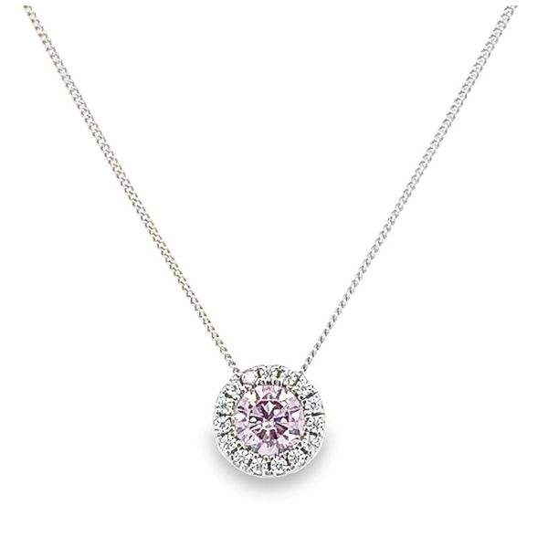 Sterling Silver Round October Birthstone Pendant with Cubic Zirconium Halo Jo & Co. Jewelers Hardy, VA