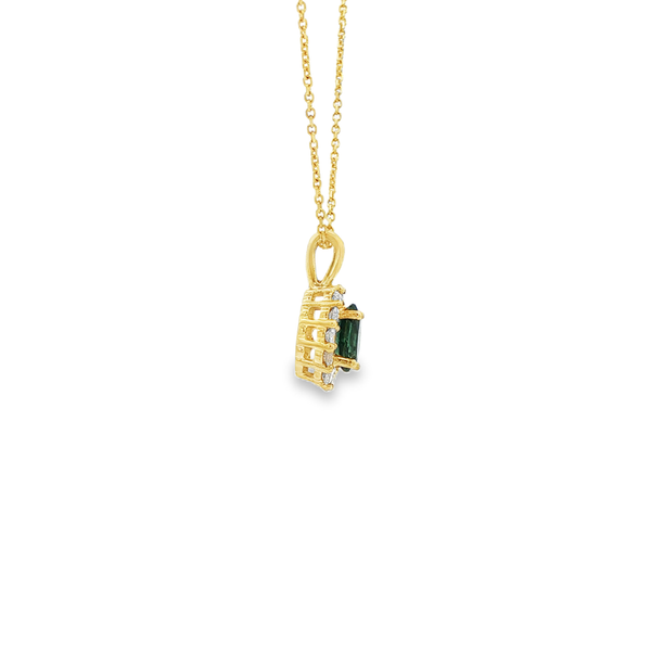 14K Yellow Gold Oval Montana Sapphire & Diamond Halo Pendant Necklace Image 2 Jo & Co. Jewelers Hardy, VA