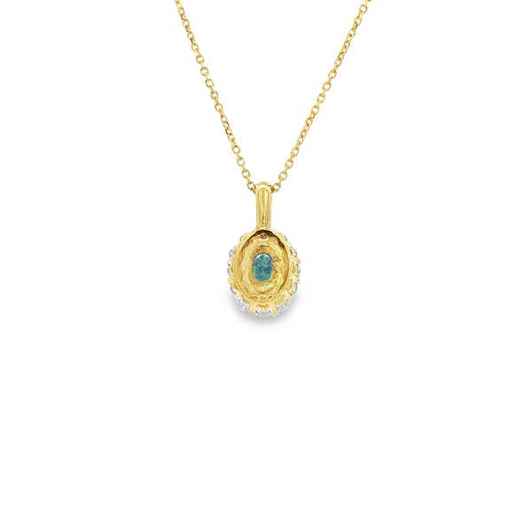 14K Yellow Gold Oval Montana Sapphire & Diamond Halo Pendant Necklace Image 3 Jo & Co. Jewelers Hardy, VA