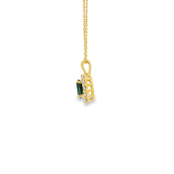14K Yellow Gold Oval Montana Sapphire & Diamond Halo Pendant Necklace Image 4 Jo & Co. Jewelers Hardy, VA