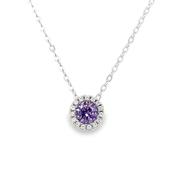 Sterling Silver Round February Birthstone Pendant with Cubic Zirconium Halo Jo & Co. Jewelers Hardy, VA