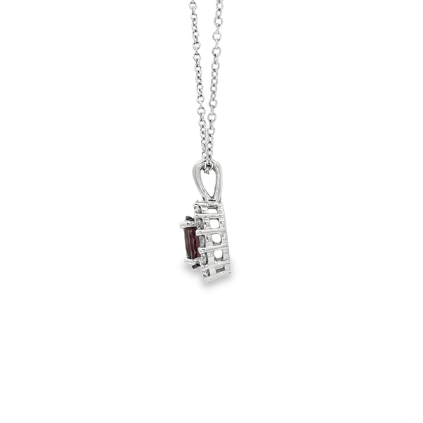 14K White Gold Oval Ruby & Diamond 1/5 CTW Halo Pendant Necklace Image 4 Jo & Co. Jewelers Hardy, VA