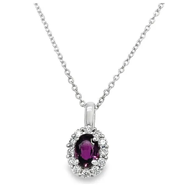 14K White Gold Oval Ruby and Round Diamond Halo Pendant Jo & Co. Jewelers Hardy, VA