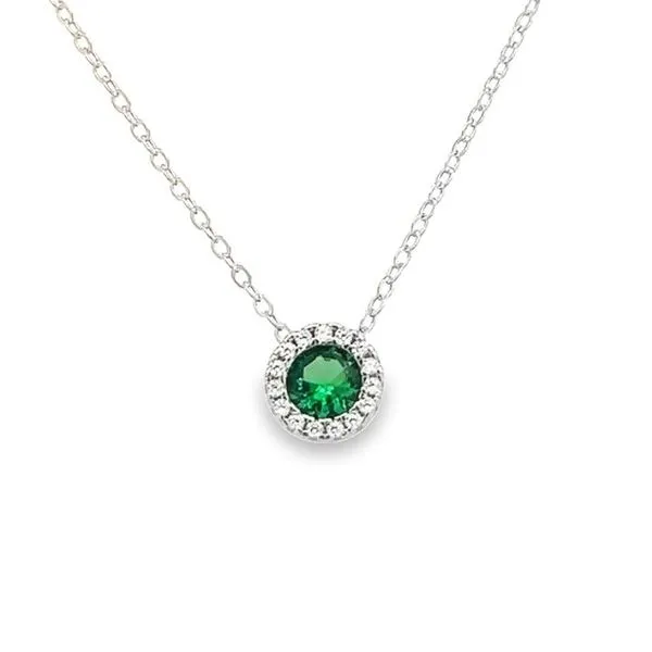 Sterling Silver Round May Birthstone Pendant with Cubic Zirconium Halo Jo & Co. Jewelers Hardy, VA